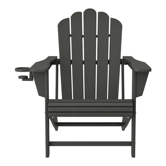 Highland 2-Piece Outdoor Patio HDPE Adirondack Chair With Ottoman and Cup Holder Set