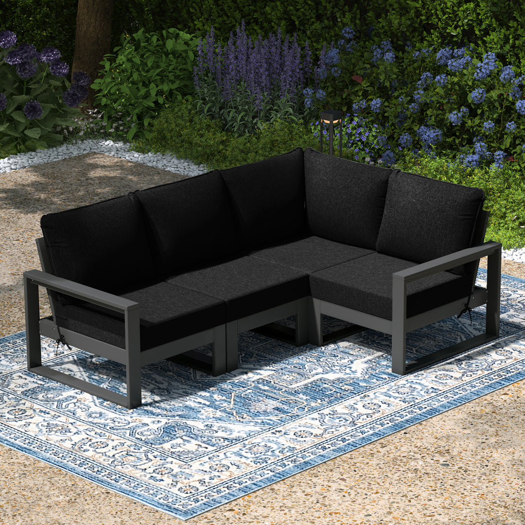 Montara Outdoor 4-Piece HDPE L-Shaped Modular Patio Sofa Furniture Set