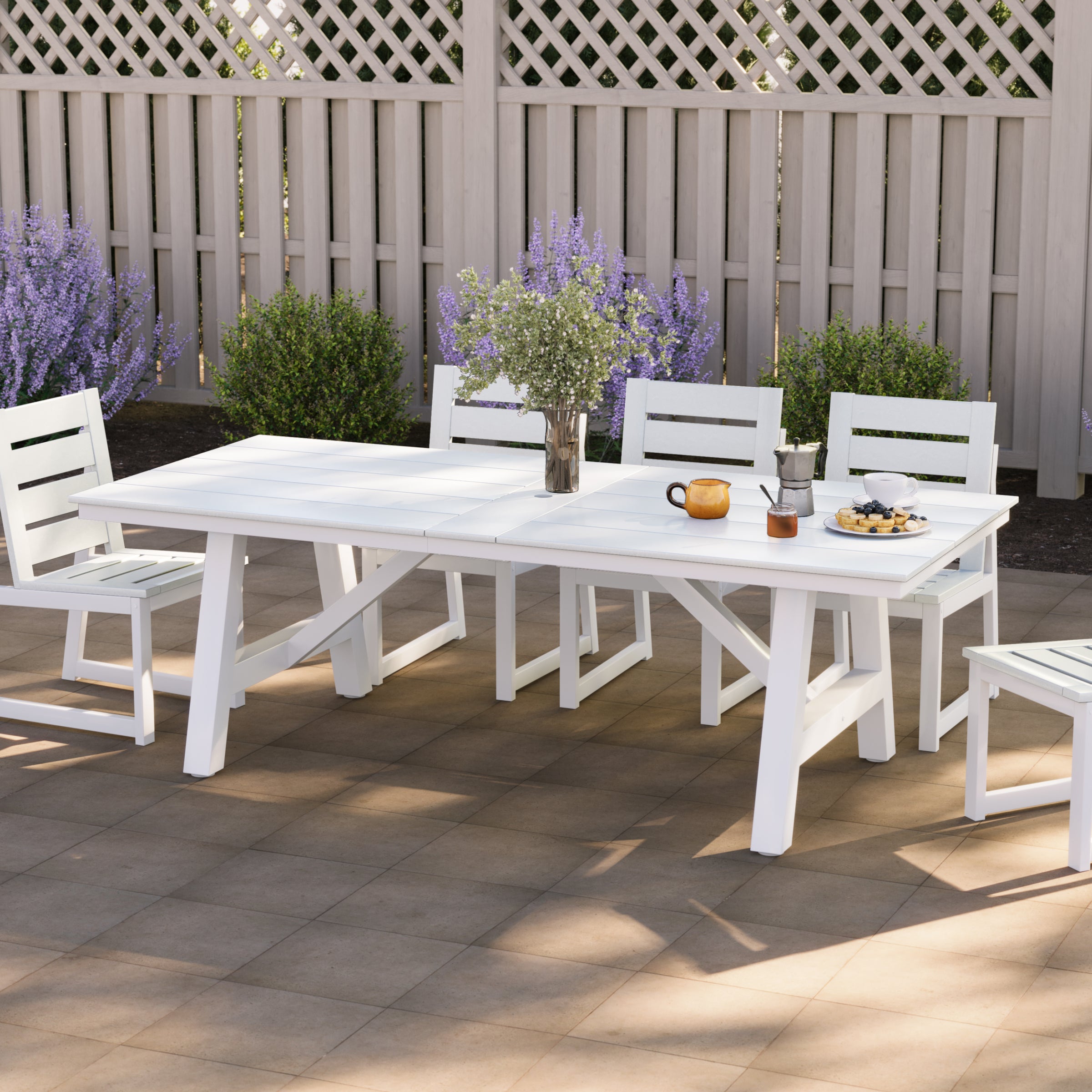 Cape May 90" HDPE Rectangle Outdoor Patio Dining Table With Umbrella Hole and Metal Frame