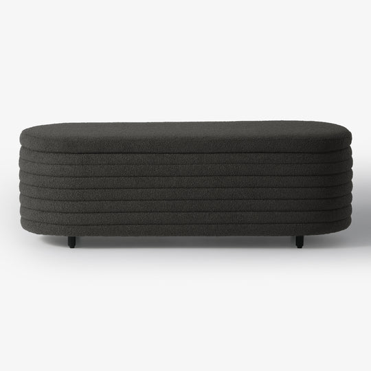 Alexandria 54" Wide Mid-Century Modern Upholstered Teddy Sherpa Tufted Oval Storage Ottoman Bench