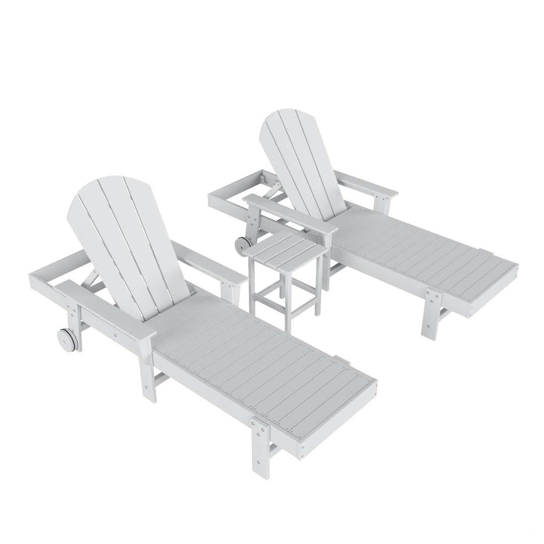 Malibu 3 Piece Adirondack Reclining Chaise Lounge With Arms &amp; Wheels