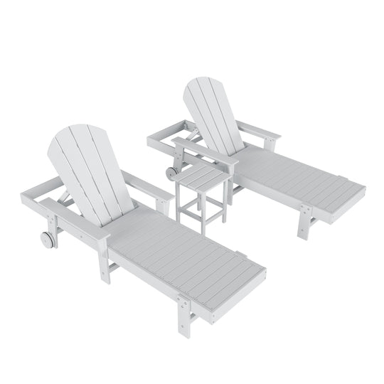 Malibu 3 Piece Adirondack Reclining Chaise Lounge With Arms &amp; Wheels