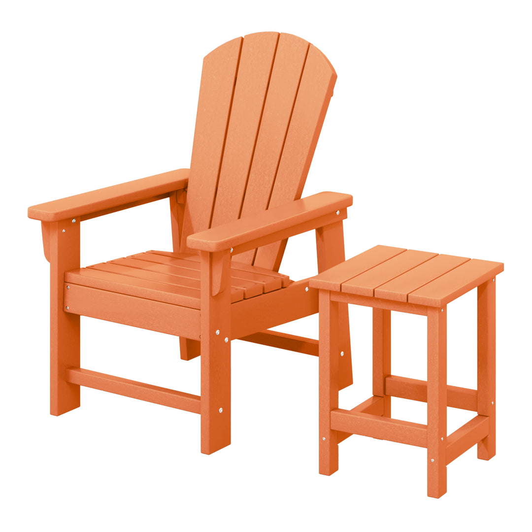 Malibu 2-Piece Kids Outdoor HDPE Adirondack Chair With Square Side Table Set