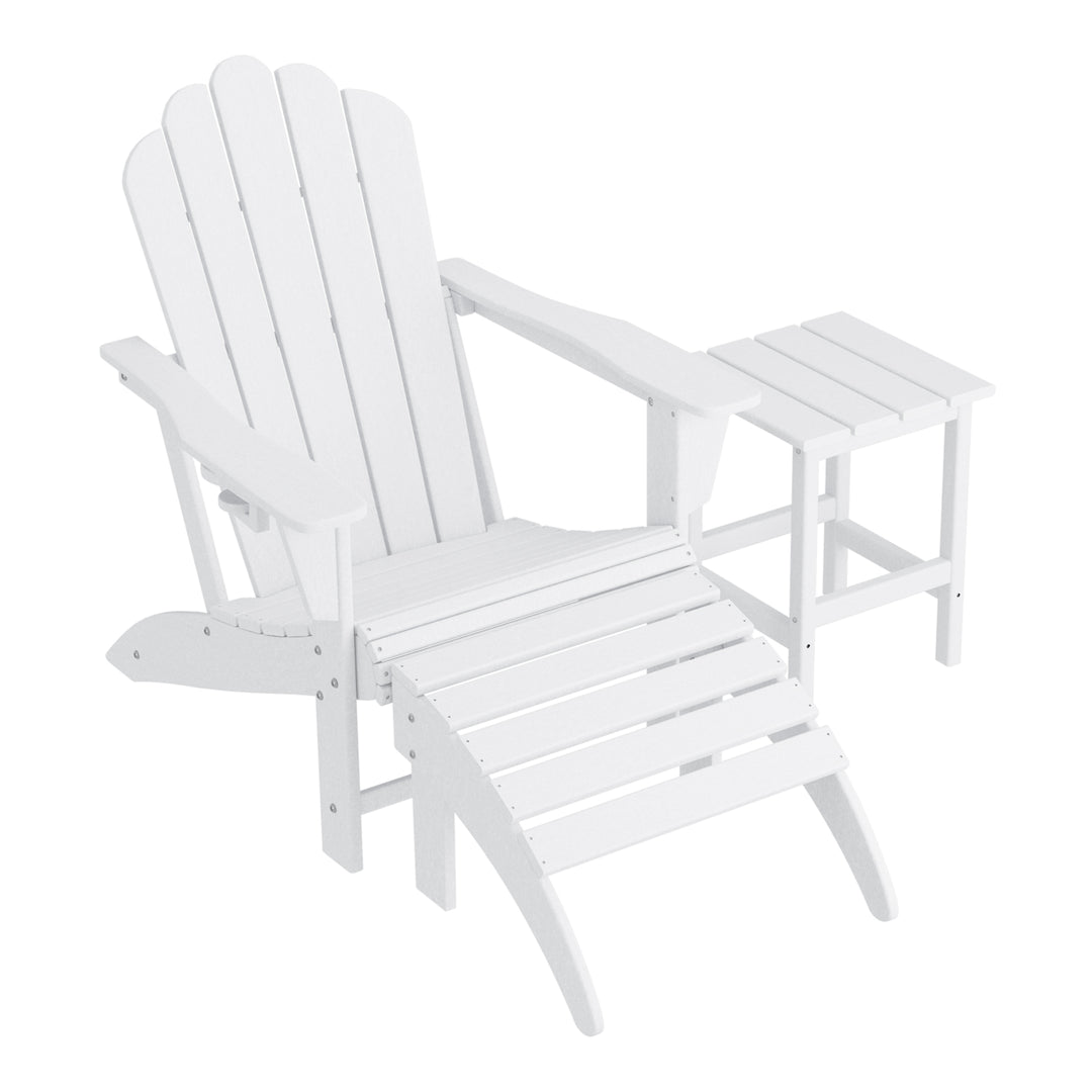 Highland 3-Piece Adirondack Chair with Cup Holder and Folding Ottoman and Table Set