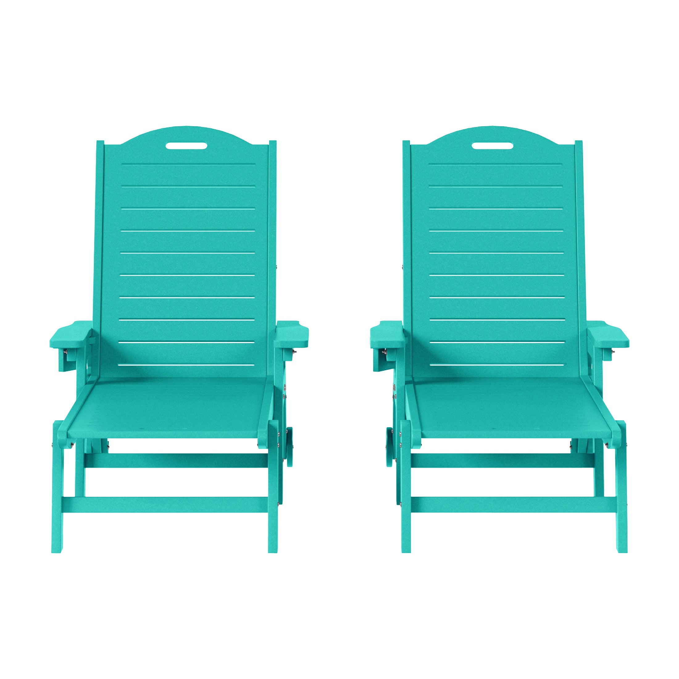 Aruba Outdoor HDPE Patio Chaise Lounges With Wheels & Cup Holder (Set of 2)
