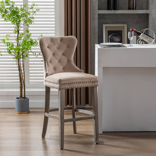 Wordford 29" Tufted Velvet Bar Stool, Antique Gray