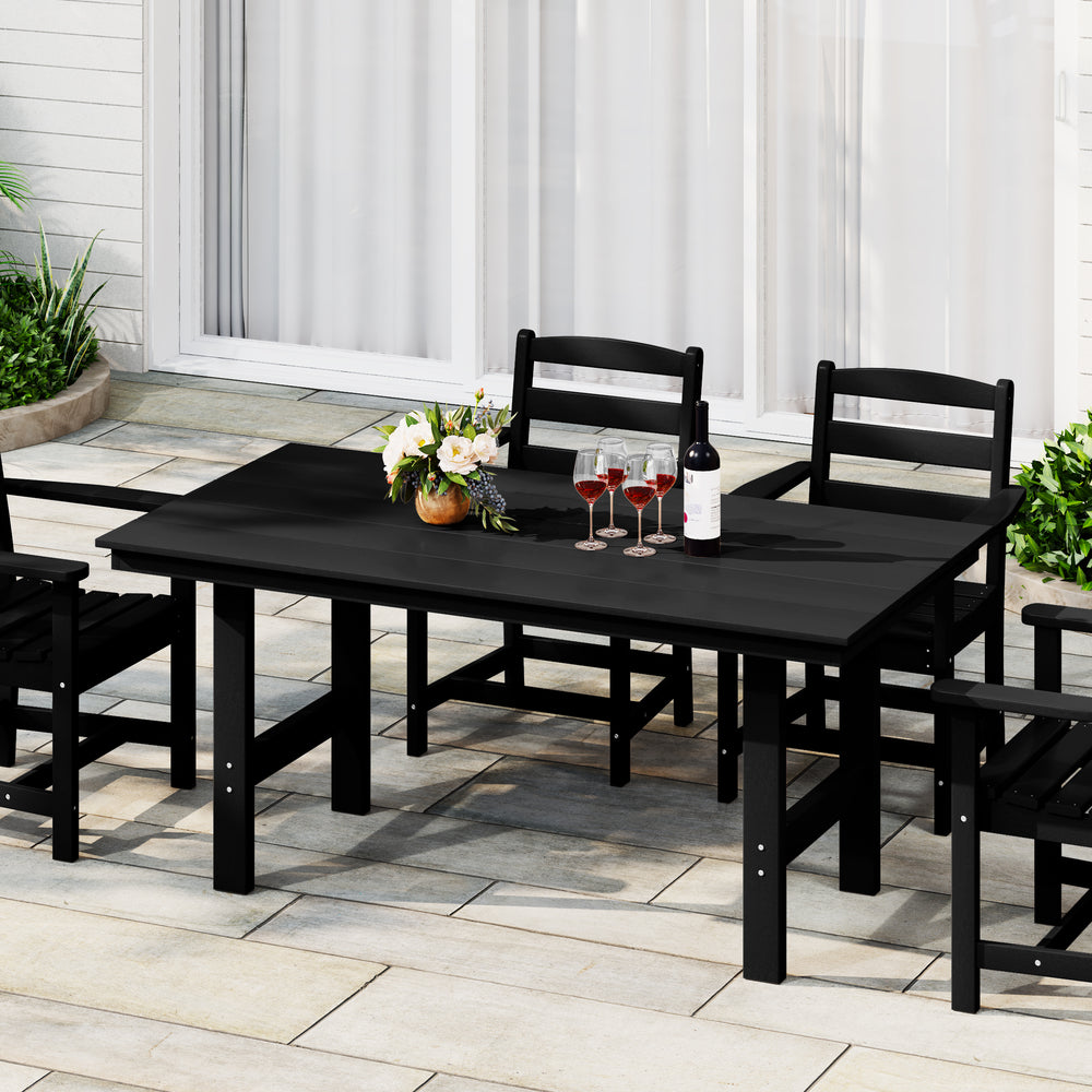 Ashore Outdoor Modern HDPE 66" Wide Rectangle Patio Dining Table for 6