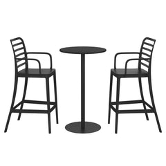 Playa 2-Person Adjustable Round Bar Table with Stackable Bar Stools Dining Set