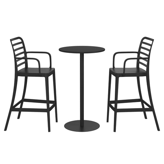 Playa 2-Person Adjustable Round Bar Table with Stackable Bar Stools Dining Set