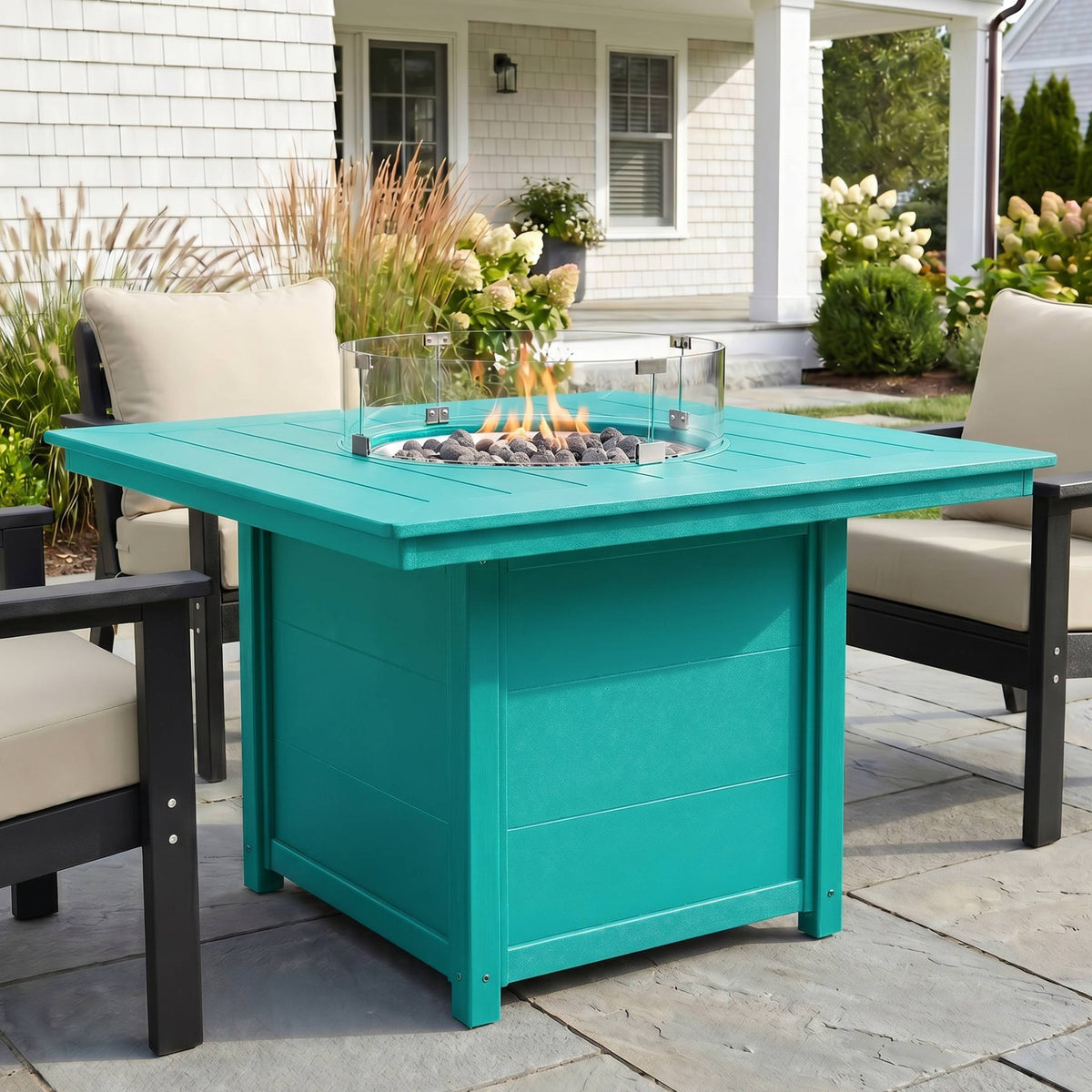 Helios Modern Outdoor Patio Propane 42" Square Fire Pit Table