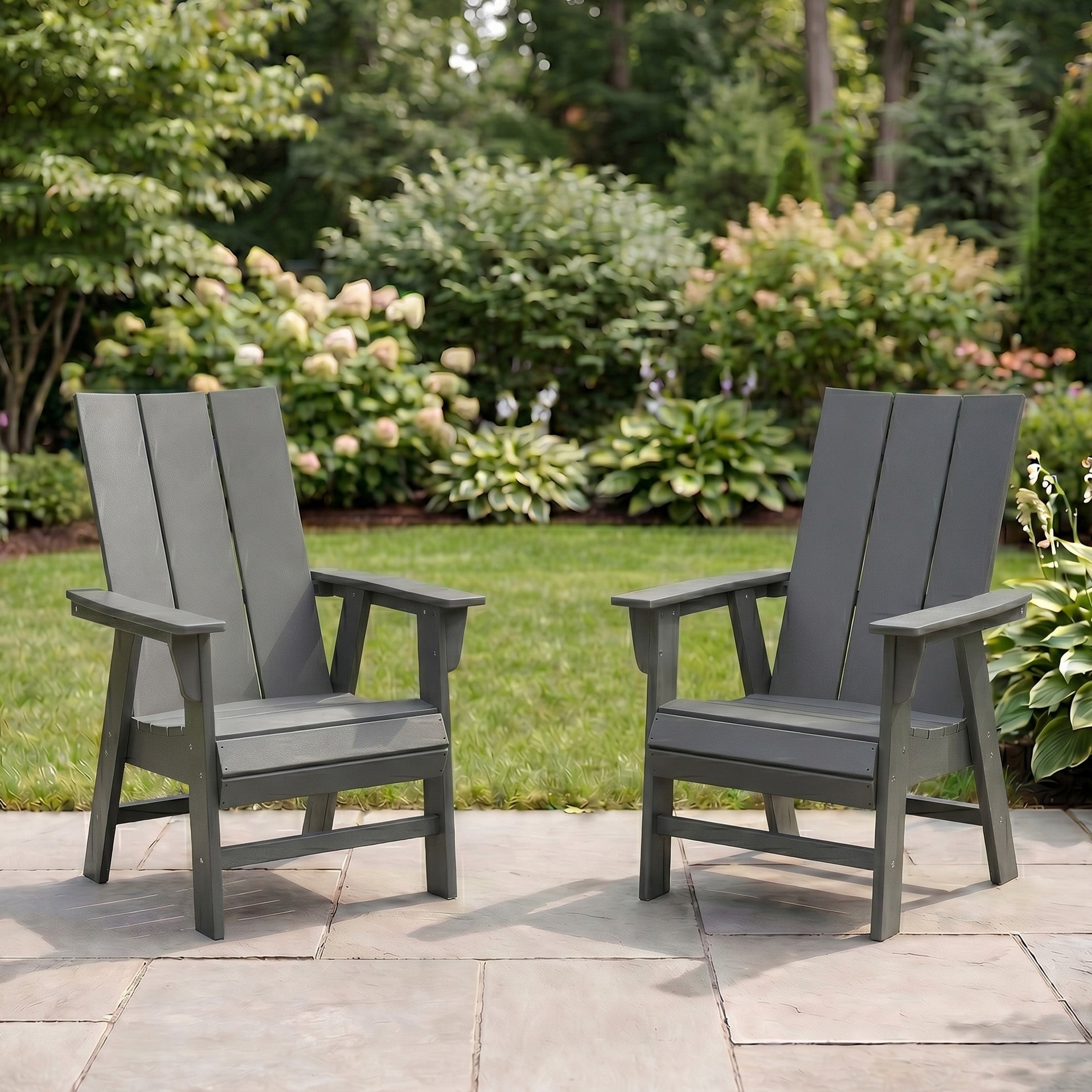 Ashore Outdoor Patio HDPE Plastic Modern Adirondack Dining Chairs (Set of 2)