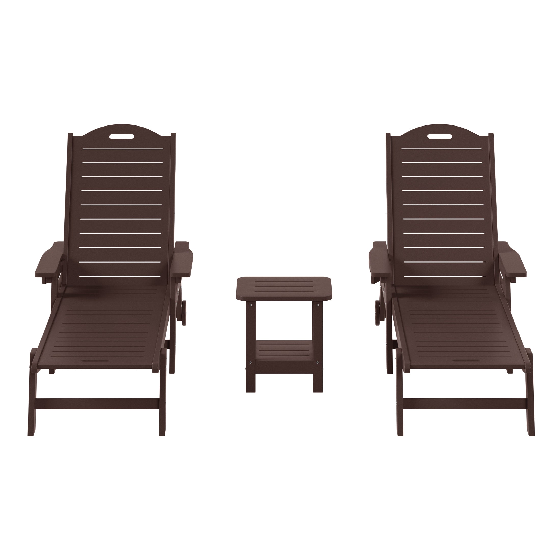 Aruba 3-Piece Outdoor Patio Chaise Lounge Chair with Wheels & Cup Holder with Patio Side Table