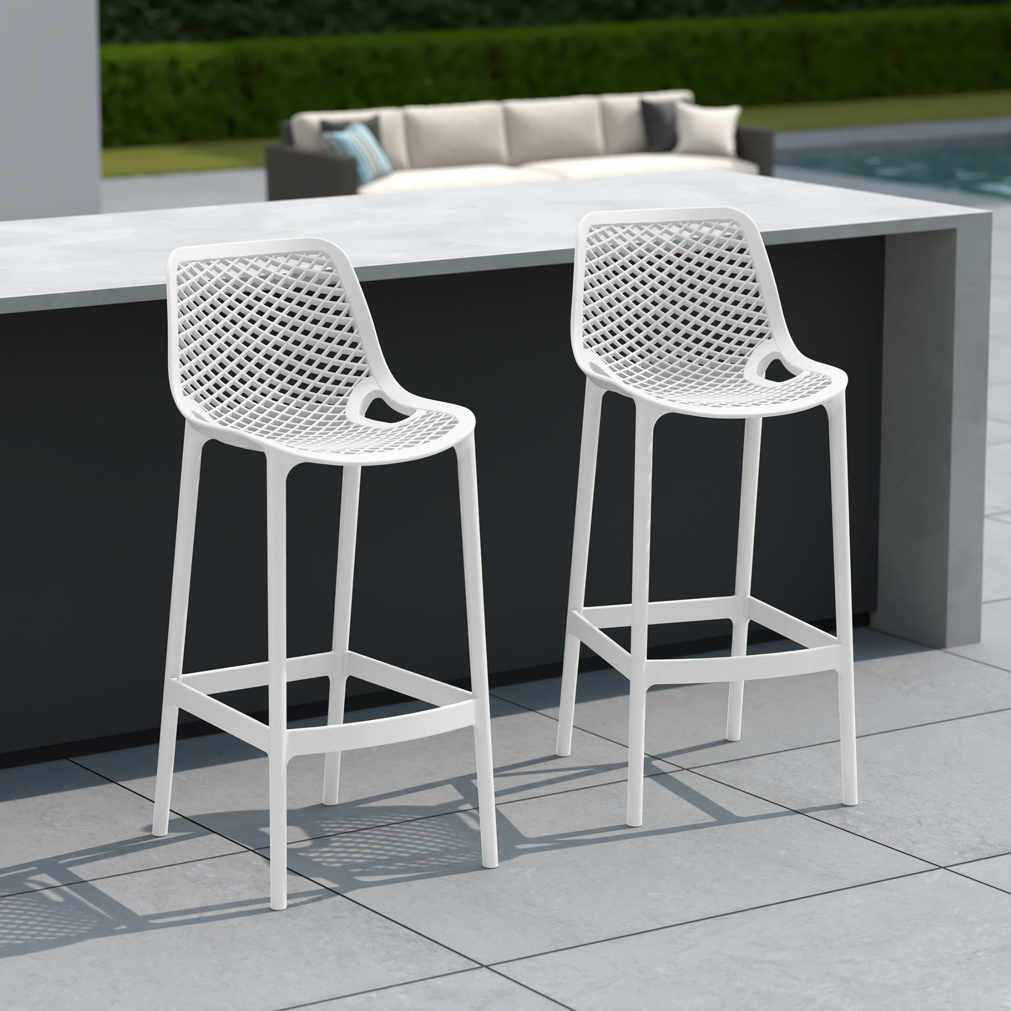 Playa 41.75" Outdoor Modern Polypropylene Plastic Patio Bar Height Stools (Set of 2)