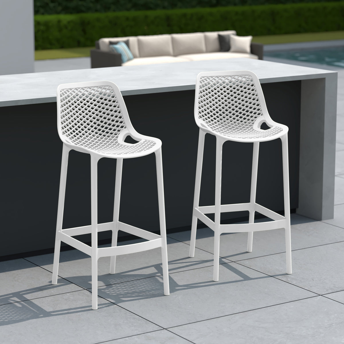 Playa 41.75" Outdoor Modern Polypropylene Plastic Patio Bar Height Stools (Set of 2)