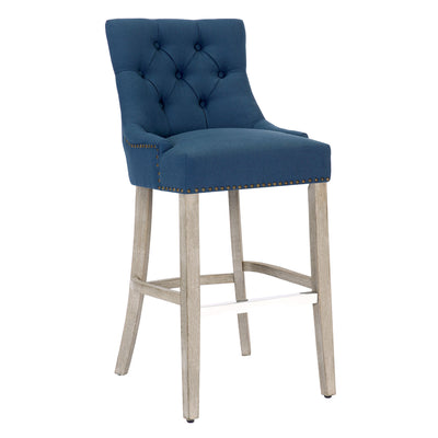 Hayes 29" Upholstered Tufted Wood Bar Stool, Antique Gray