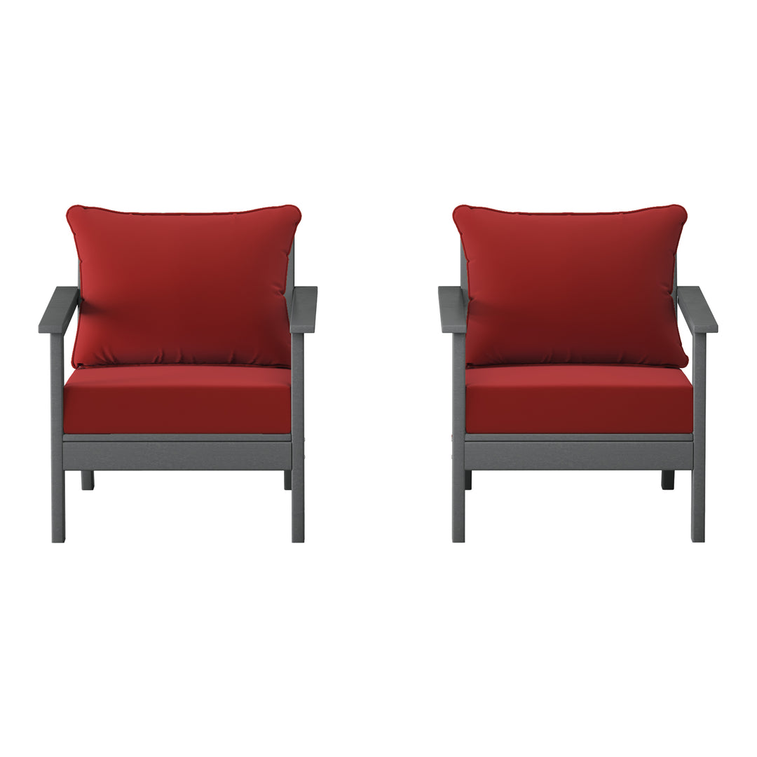 Avalon Outdoor Modern HDPE Patio Club Chairs with Deep Seat Cushions (Set of 2)