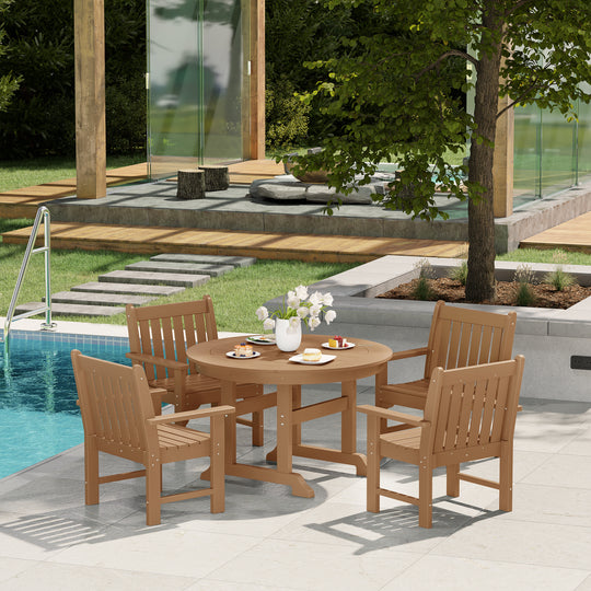 Malibu 5-Piece HDPE Outdoor Patio Chair and Round Table Dining Set