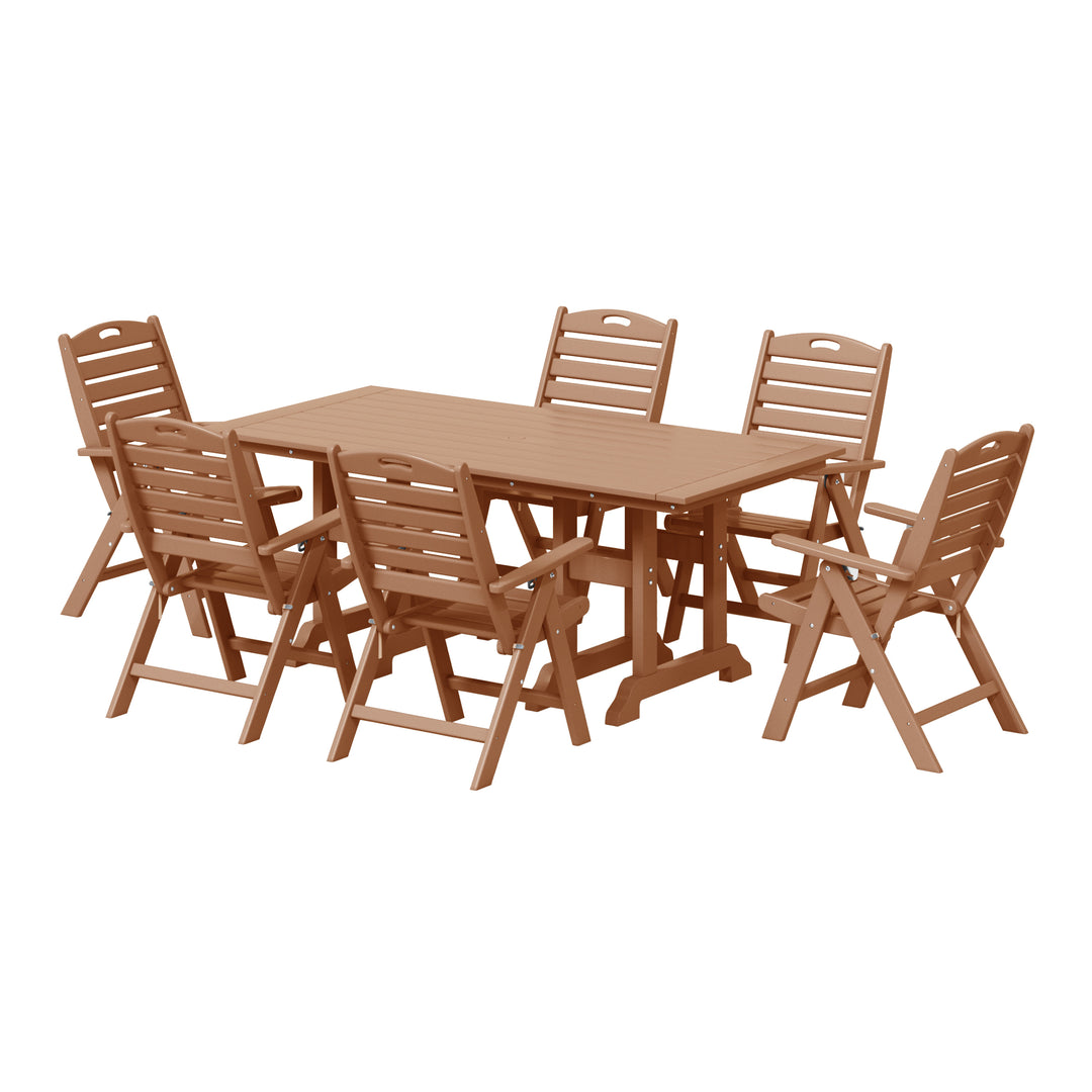 Malibu 7-Piece HDPE Rectangular Patio Dining Table Set with Foldable Chairs