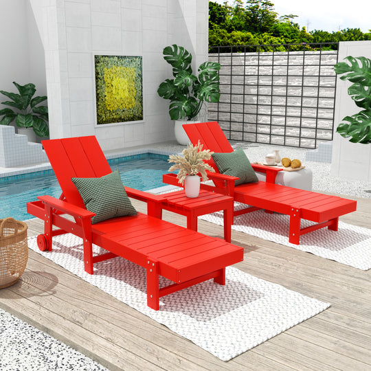 Ashore Modern Poly Reclining Chaise Lounge Set with Side Table