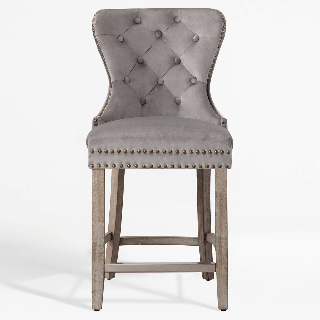 Wordford 24" Tufted Velvet Counter Stool, Antique Gray