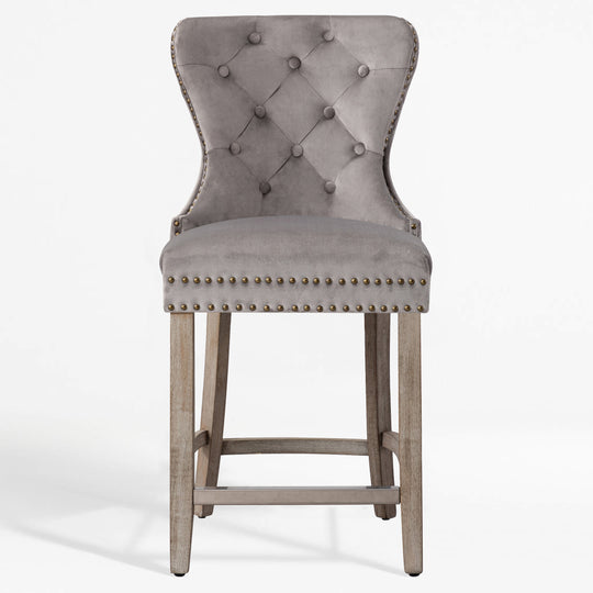 Wordford 24" Tufted Velvet Counter Stool, Antique Gray