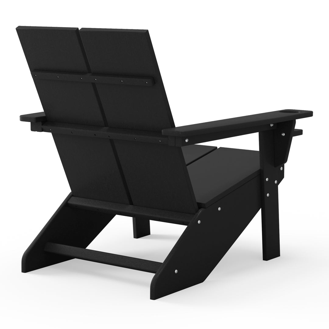 Riviera Outdoor 4-Piece HDPE Modern Adirondack Chairs Set with Folding Patio Ottomans and Cup Holder