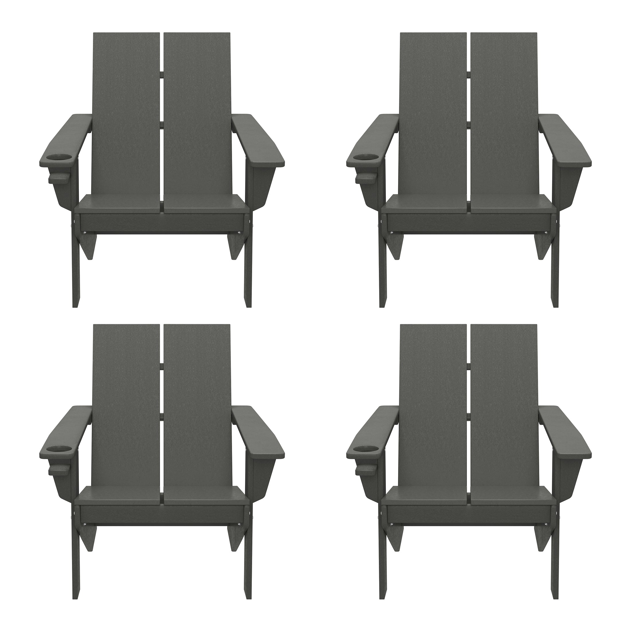 Riviera Outdoor HDPE Modern Adirondack Chair with Cup Holder (Set of 4)