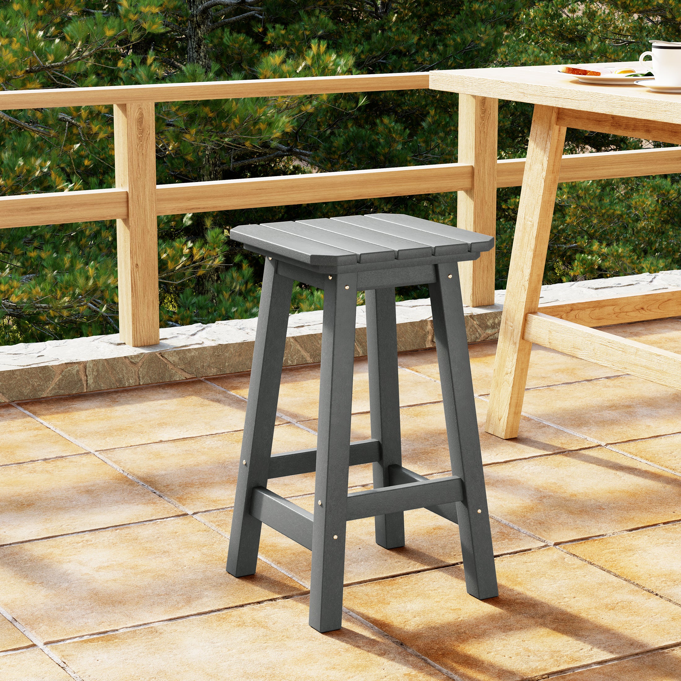Malibu 24" HDPE Outdoor Patio Counter High Backless Square Bar Stool