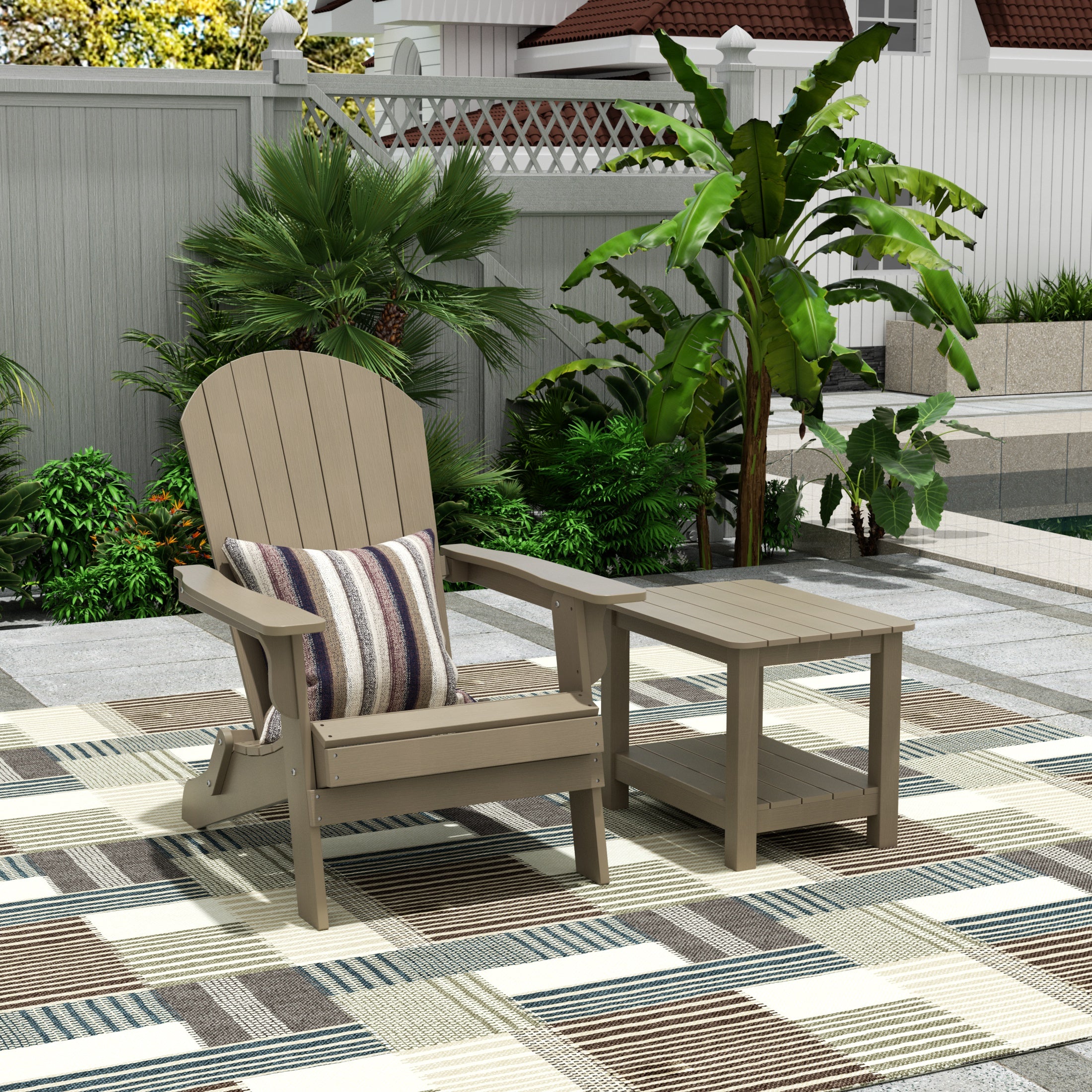 Tuscany HIPS Outdoor Folding Adirondack Seashell Chair With Side Table