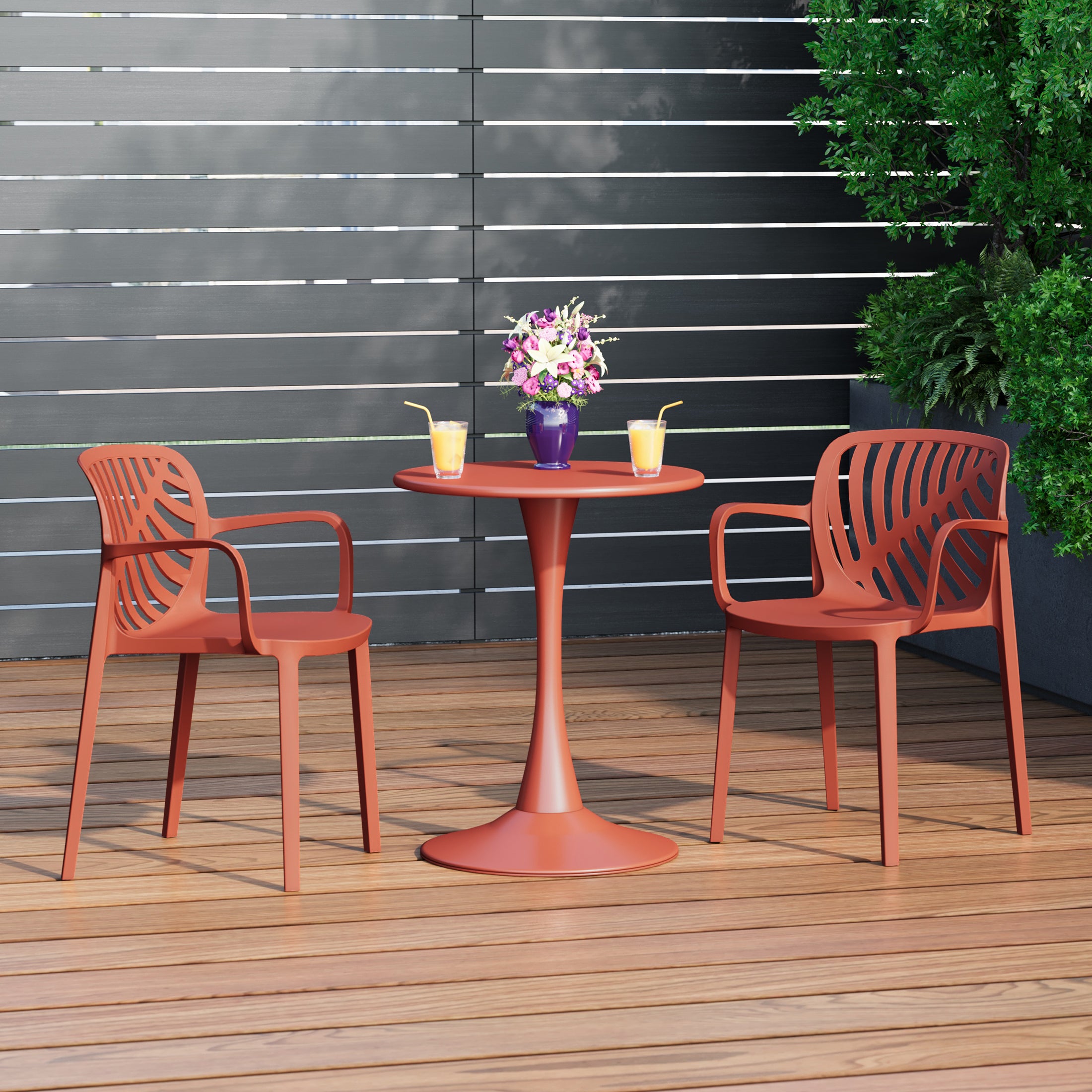Playa Outdoor Modern Stackable Patio Dining Armchairs (Set of 2)