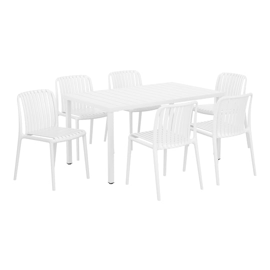 Playa 7-Piece Outdoor Patio Dining Table Set With Stackable Patio Chairs