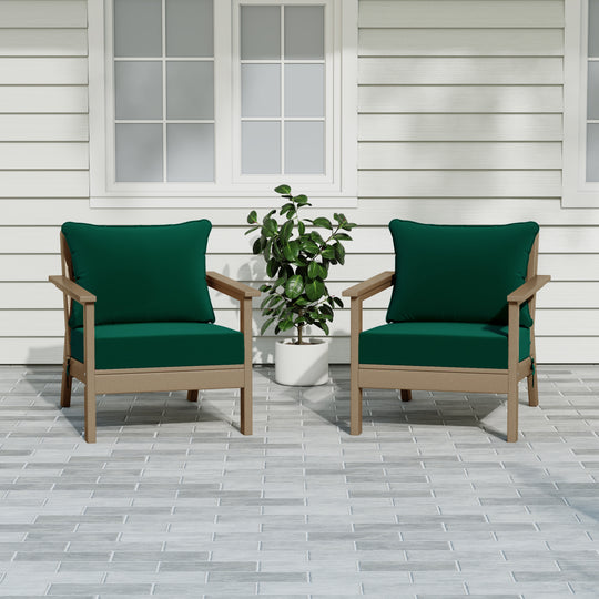 Avalon Outdoor Modern HDPE Patio Club Chairs with Deep Seat Cushions (Set of 2)