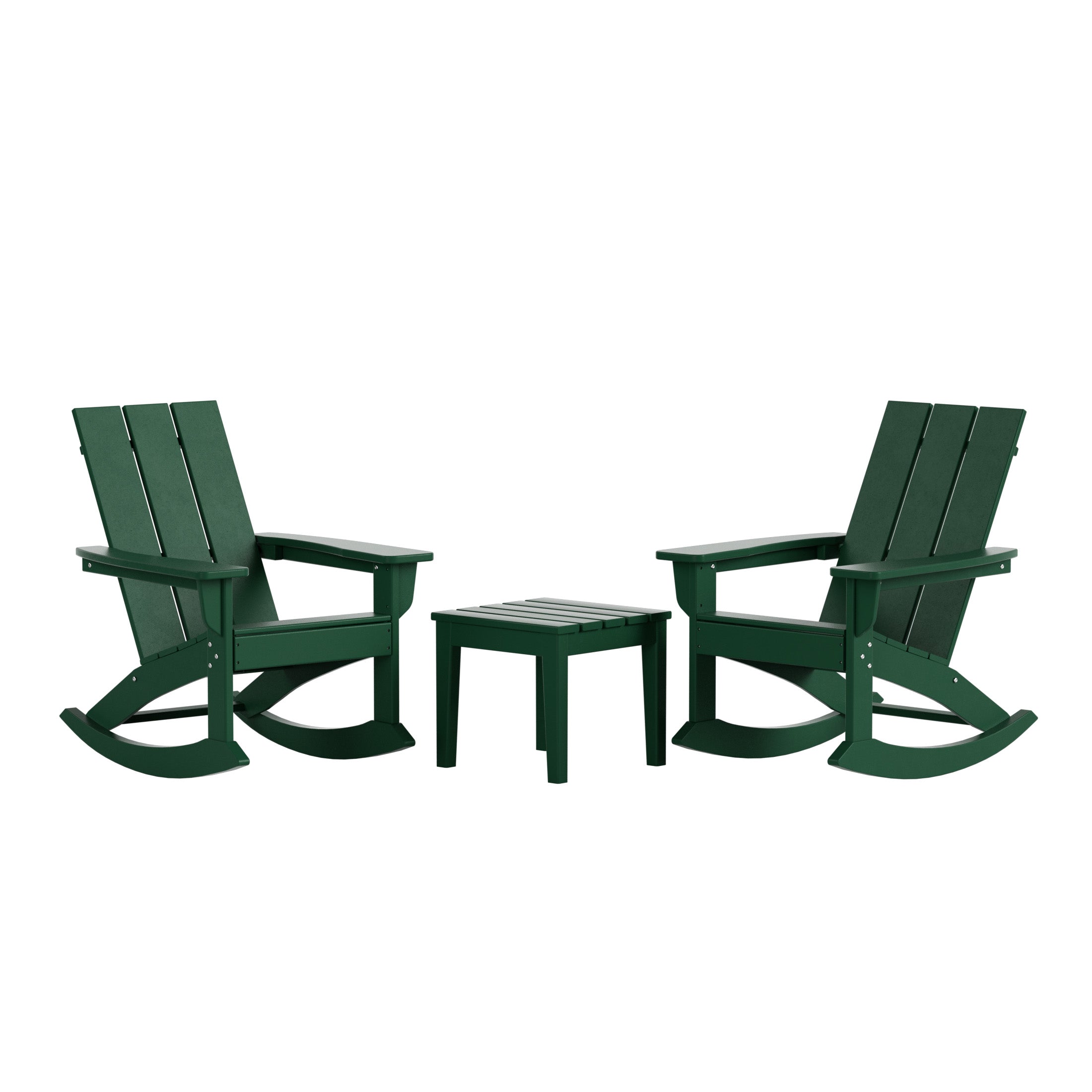 Ashore Modern Rocking Poly Adirondack Chair With Side Table 3-Piece Set