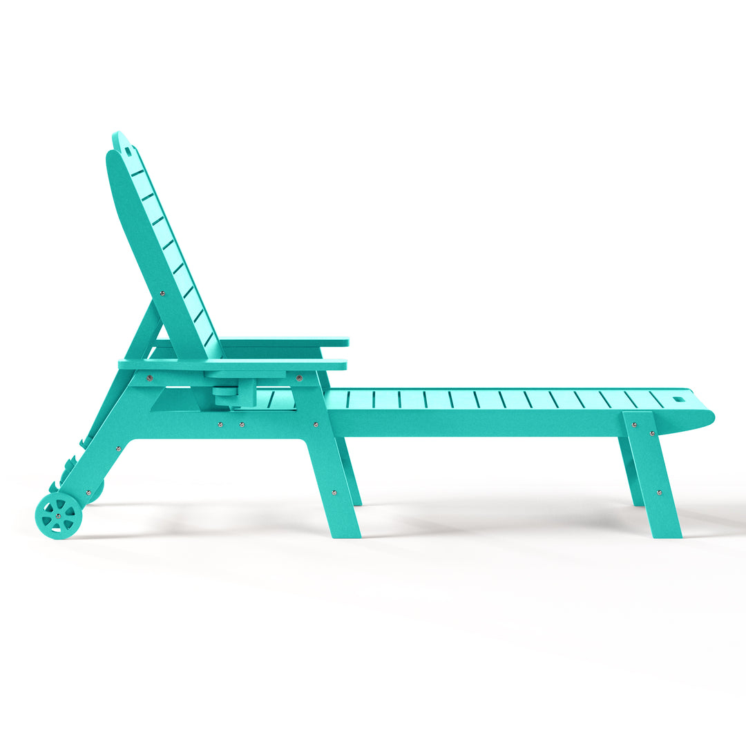 Aruba Outdoor HDPE Patio Chaise Lounge With Wheels & Cup Holder