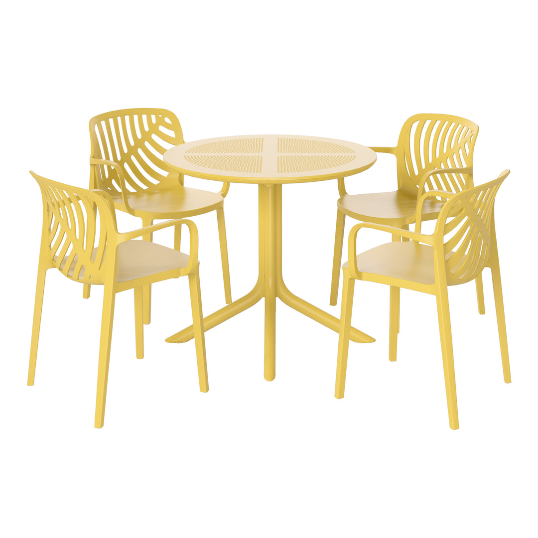 Playa 5-Piece Outdoor Resin Round Patio Dining Table Set with Modern Stackable Patio Dining Chairs
