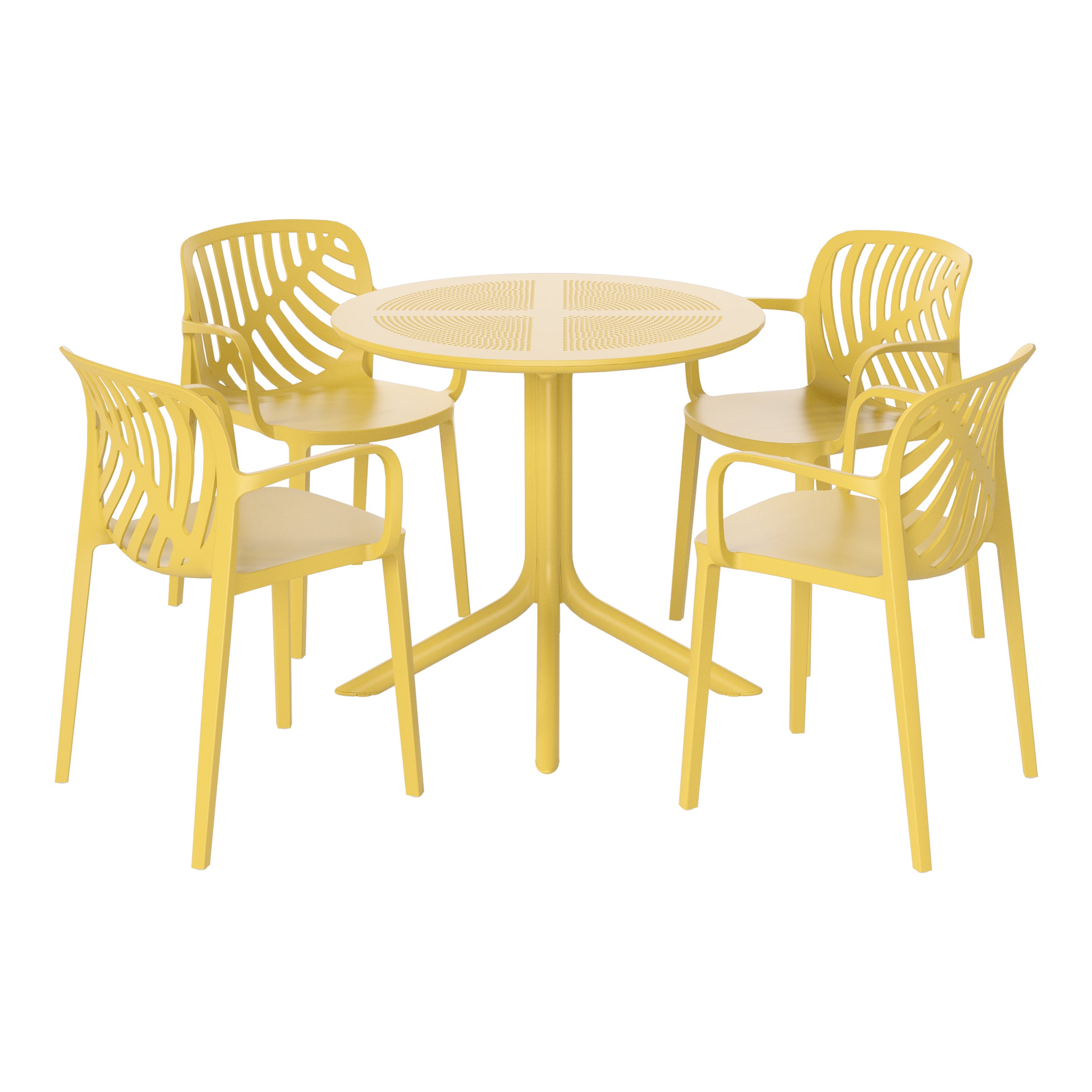 Playa 5-Piece Outdoor Resin Round Patio Dining Table Set with Modern Stackable Patio Dining Chairs