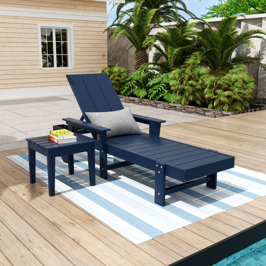 Ashore Modern Reclining Chaise Lounge with Side Table 2-Piece Set