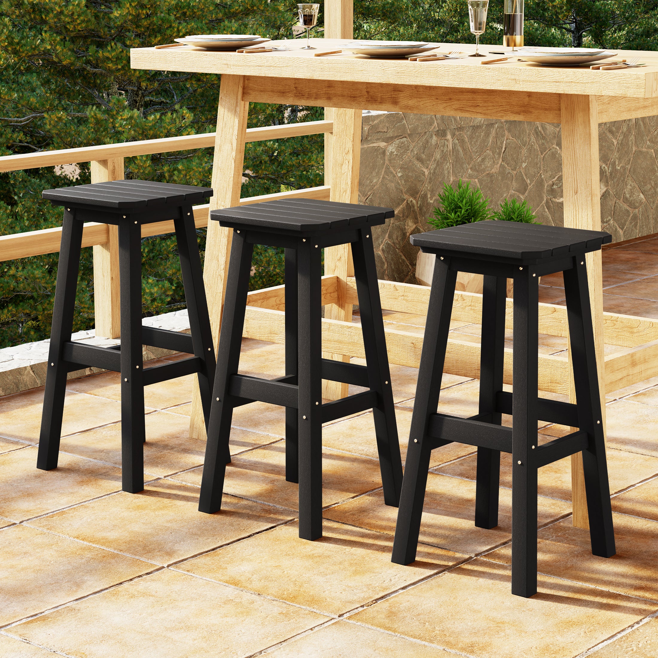 Malibu 29" HDPE Outdoor Patio Square Bar Stools (Set of 3)