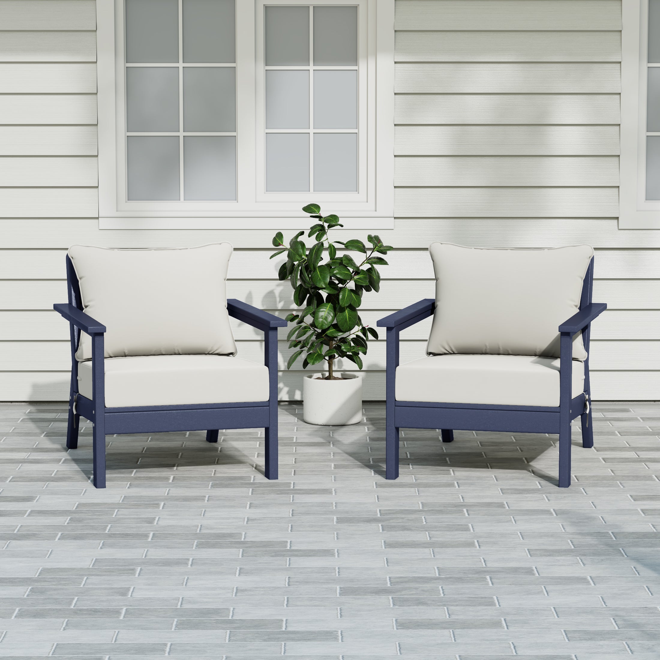 Avalon Outdoor Modern HDPE Patio Club Chairs with Deep Seat Cushions (Set of 2)