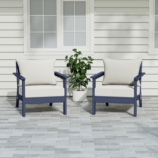 Avalon Outdoor Modern HDPE Patio Club Chairs with Deep Seat Cushions (Set of 2)