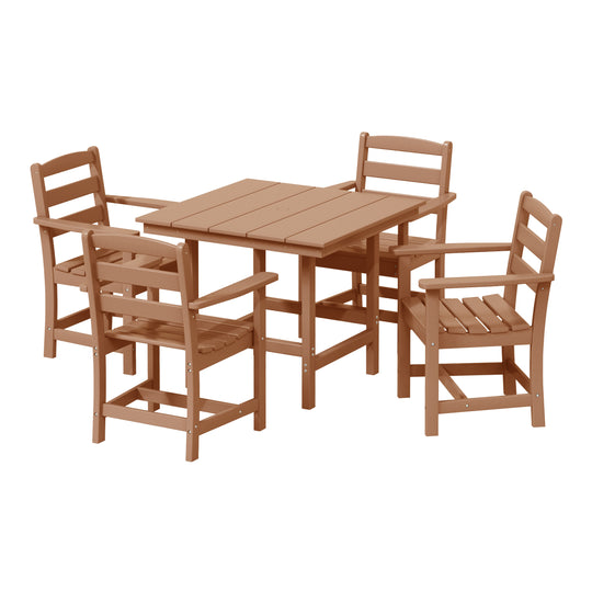 Ashore 5-Piece HDPE Outdoor Square Patio Dining Table Set with Armchairs