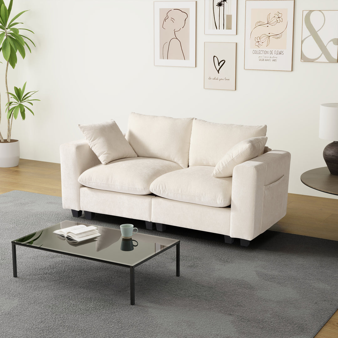 Augusta 70" Modular Chenille Loveseat Sofa With USB/Type-C Ports and Side Pockets