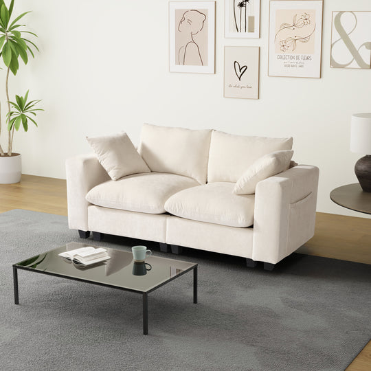 Augusta 70" Modular Chenille Loveseat Sofa With USB/Type-C Ports and Side Pockets