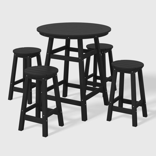 Malibu 5-Piece HDPE Outdoor Patio Dining Bar Bistro Table Set with Counter High Round Bar Stools