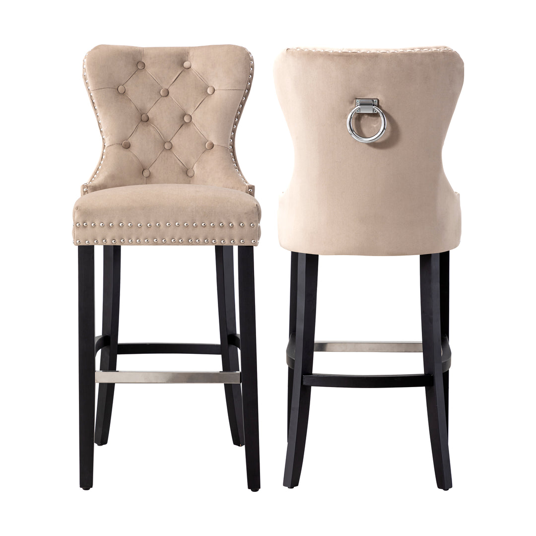 Wordford 29" Tufted Velvet Bar Stool (Set of 2), Black