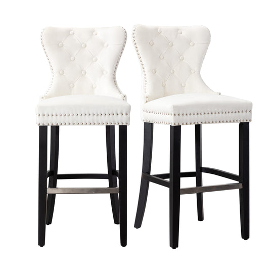 Wordford 29" Tufted Velvet Bar Stool (Set of 2), Black