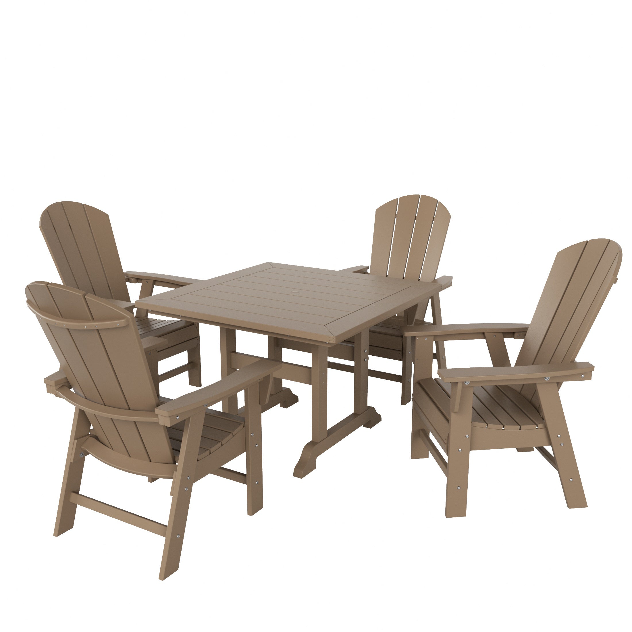 Malibu 5 Piece Outdoor Patio Dining Square Table and Curved Back Armchair Set
