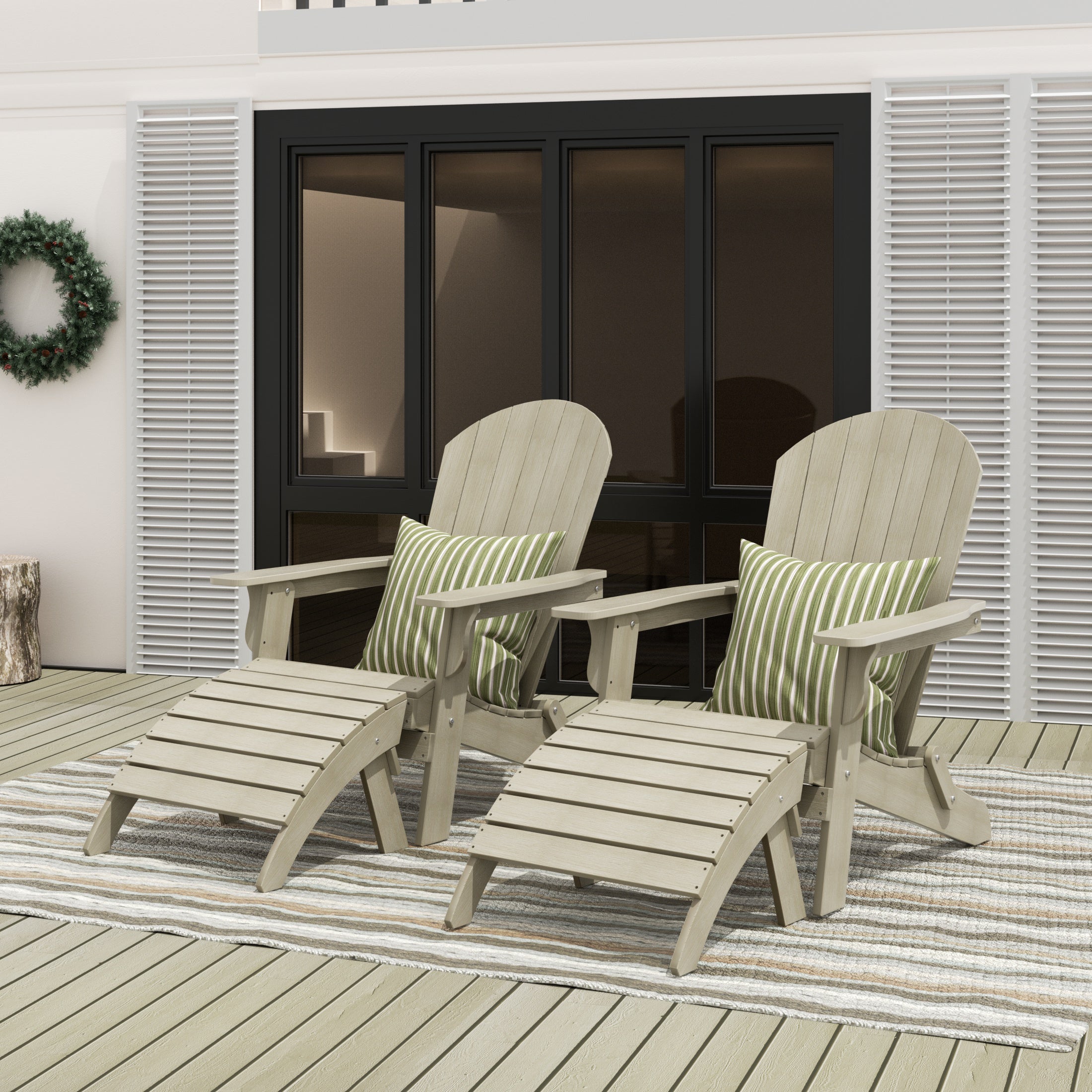 Tuscany 4-Piece HIPS Outdoor Folding Adirondack Seashell Chair With Folding Ottoman (Set of 2)
