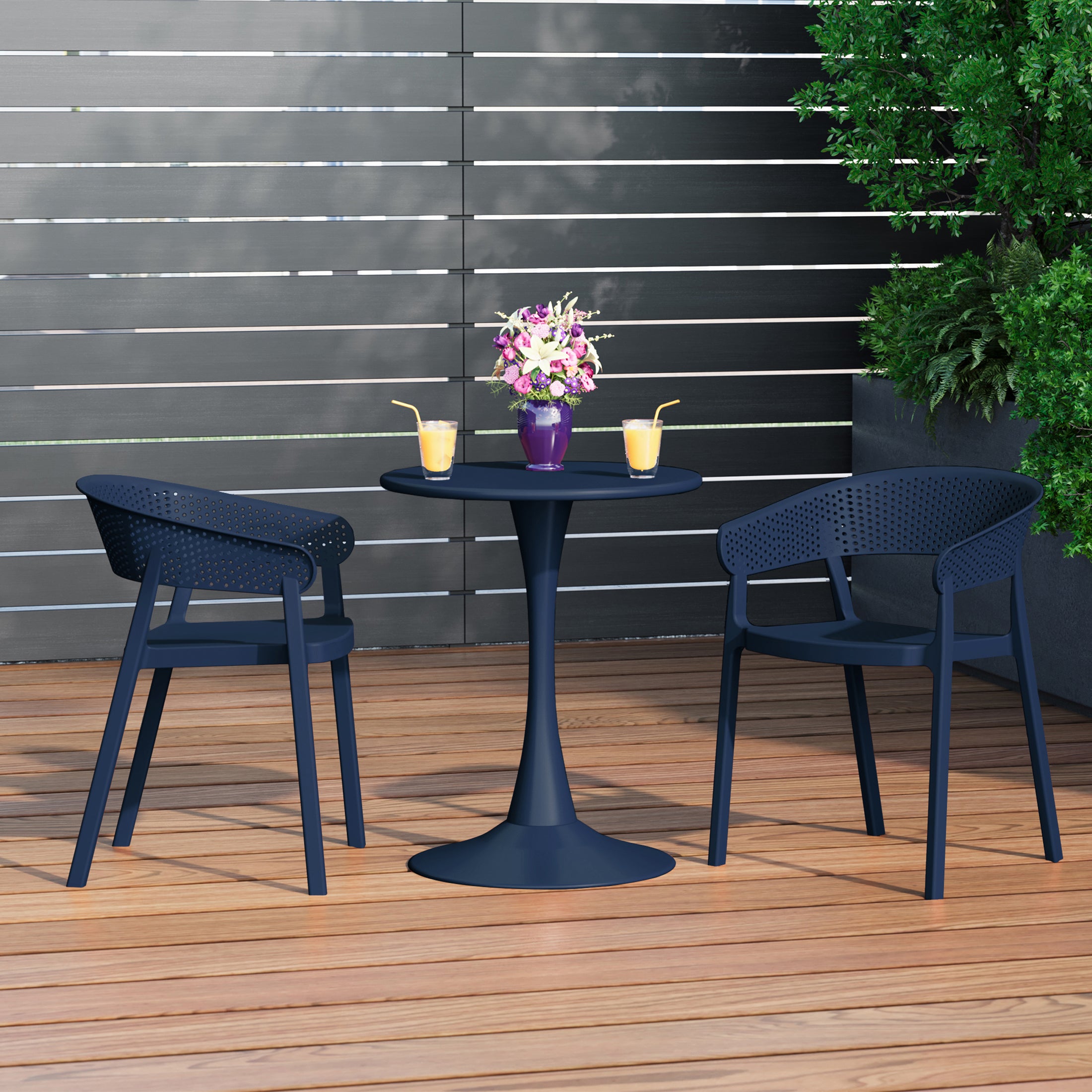 Playa Outdoor Modern Stackable Plastic Resin Patio Dining Armchair (Set of 2)