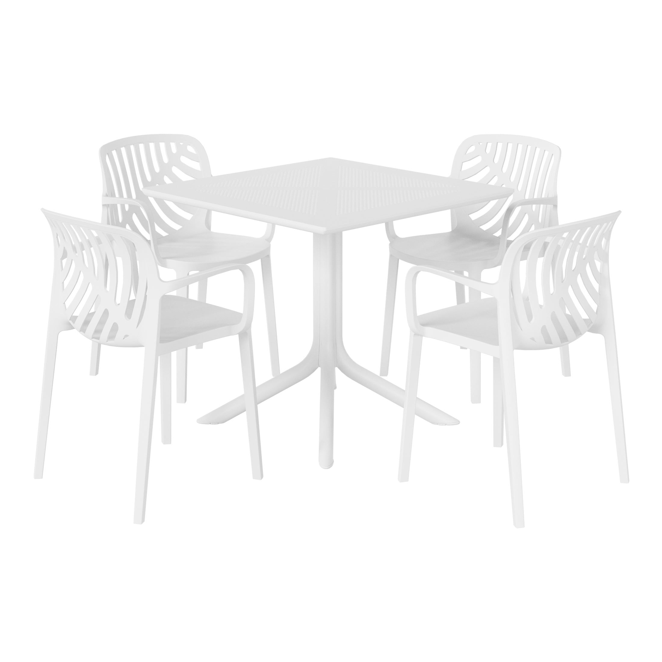 Playa 5-Piece Outdoor Resin Square Patio Dining Table Set with Modern Stackable Patio Dining Chairs